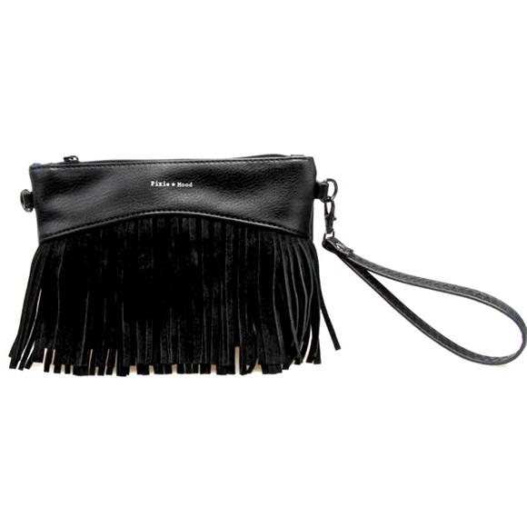 Pixie Mood Handbags - Pixie Mood Black Wristlet/Clutch with Fringe